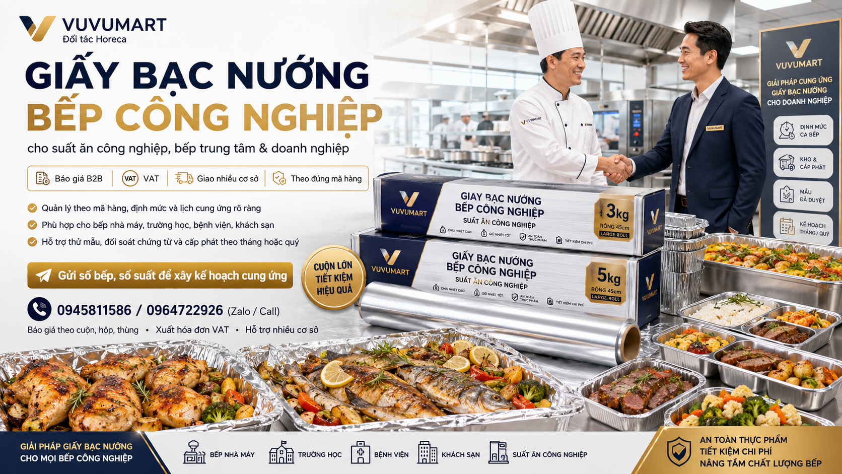 Giấy bạc nướng khổ lớn cho cá nguyên con, thịt tảng và bếp nhà hàng 46 Giấy bạc nướng bếp công nghiệp: chuẩn hóa vật tư, định mức và hợp đồng cung ứng