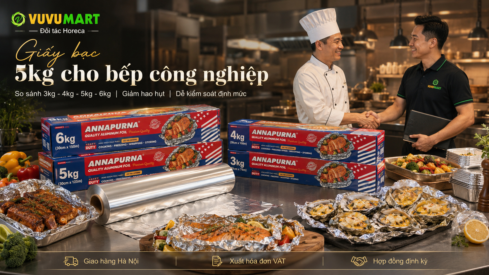 Giấy bạc nướng gà vịt nguyên con cho nhà hàng: chọn khổ rộng và cuộn dày 44 Màng nhôm thực phẩm loại dày cho bếp nướng thịt cá chuyên nghiệp