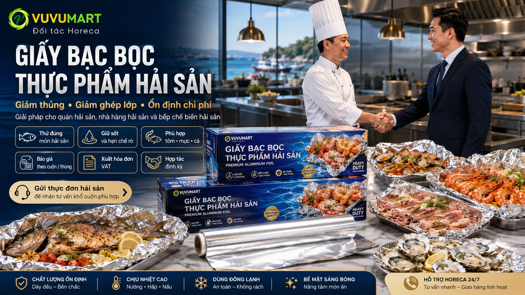 Giấy bạc bọc thực phẩm hải sản: hạn chế thủng khi gói món có vỏ sắc 45 Giấy bạc bọc thực phẩm hải sản hạn chế thủng khi gói món có vỏ sắc