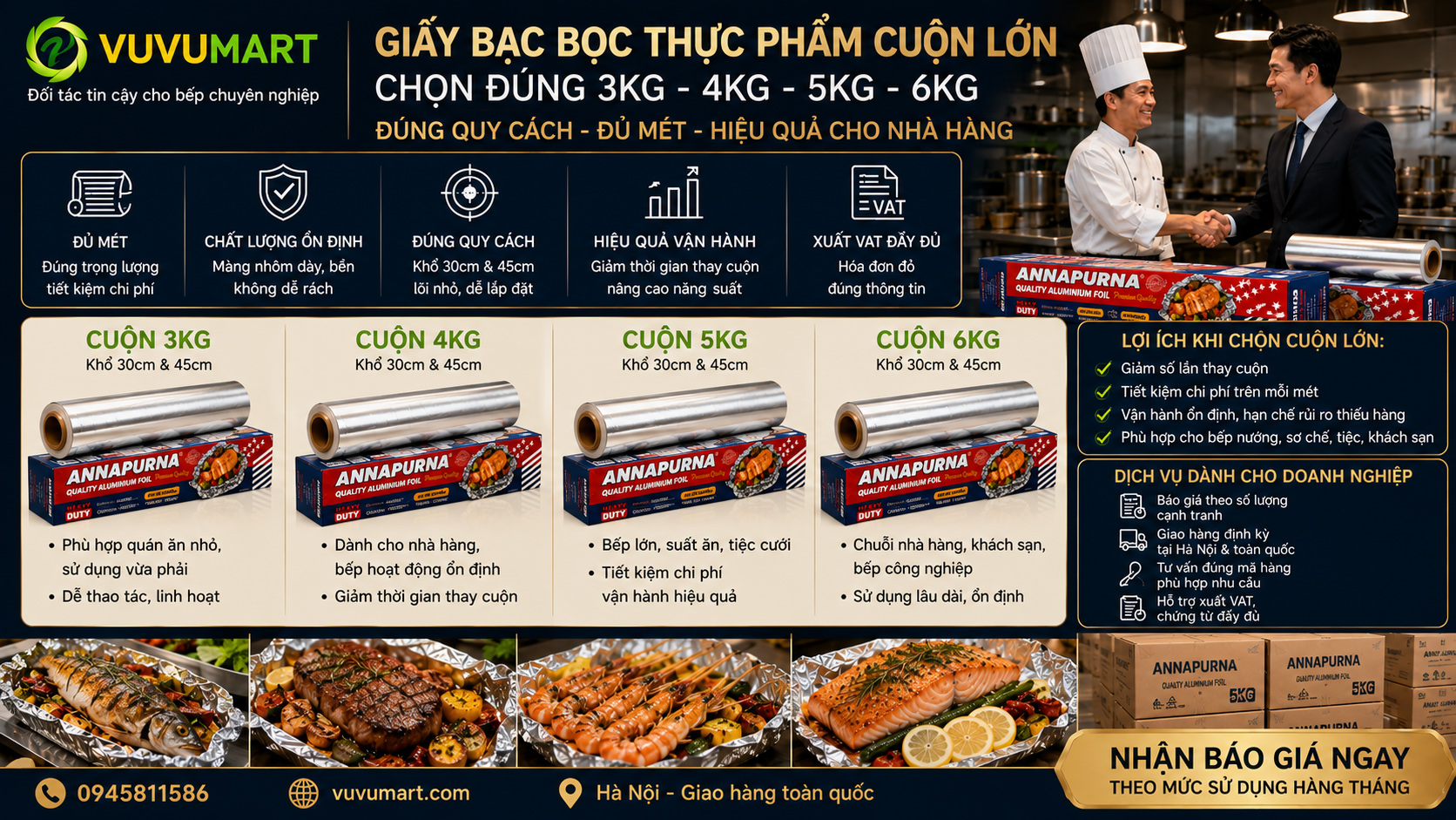 Giấy bạc bọc thực phẩm nhà hàng: chọn loại dày cho thịt cá và bếp tần suất cao 45 Giấy bạc bọc thực phẩm nhà hàng chọn loại dày cho thịt cá và bếp tần suất cao