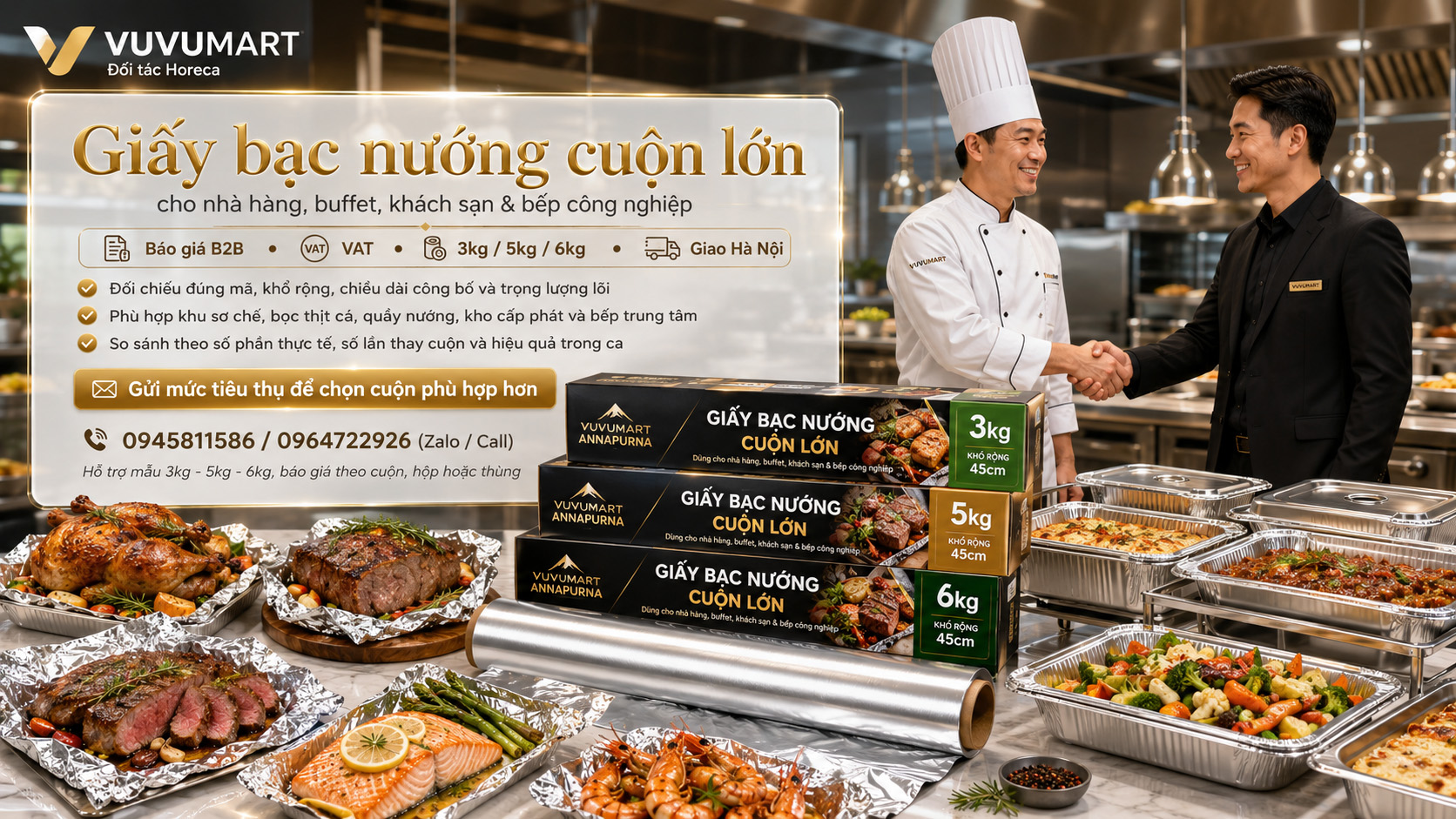 Giấy bạc nướng gà vịt nguyên con cho nhà hàng: chọn khổ rộng và cuộn dày 43 Giấy bạc nướng cuộn lớn cho nhà hàng chọn 3kg, 5kg hay 6kg