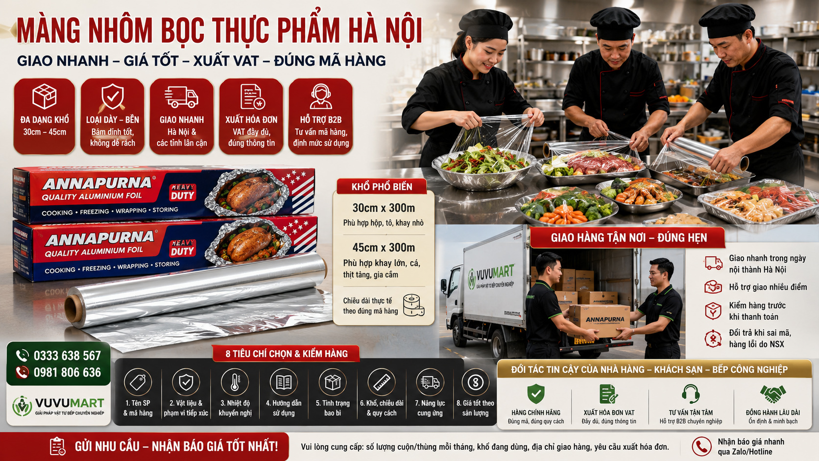 Màng nhôm bọc thực phẩm Hà Nội cho nhà hàng: loại dày, VAT và giao định kỳ 44 Màng nhôm bọc thực phẩm Hà Nội cho nhà hàng loại dày, VAT và giao định kỳ