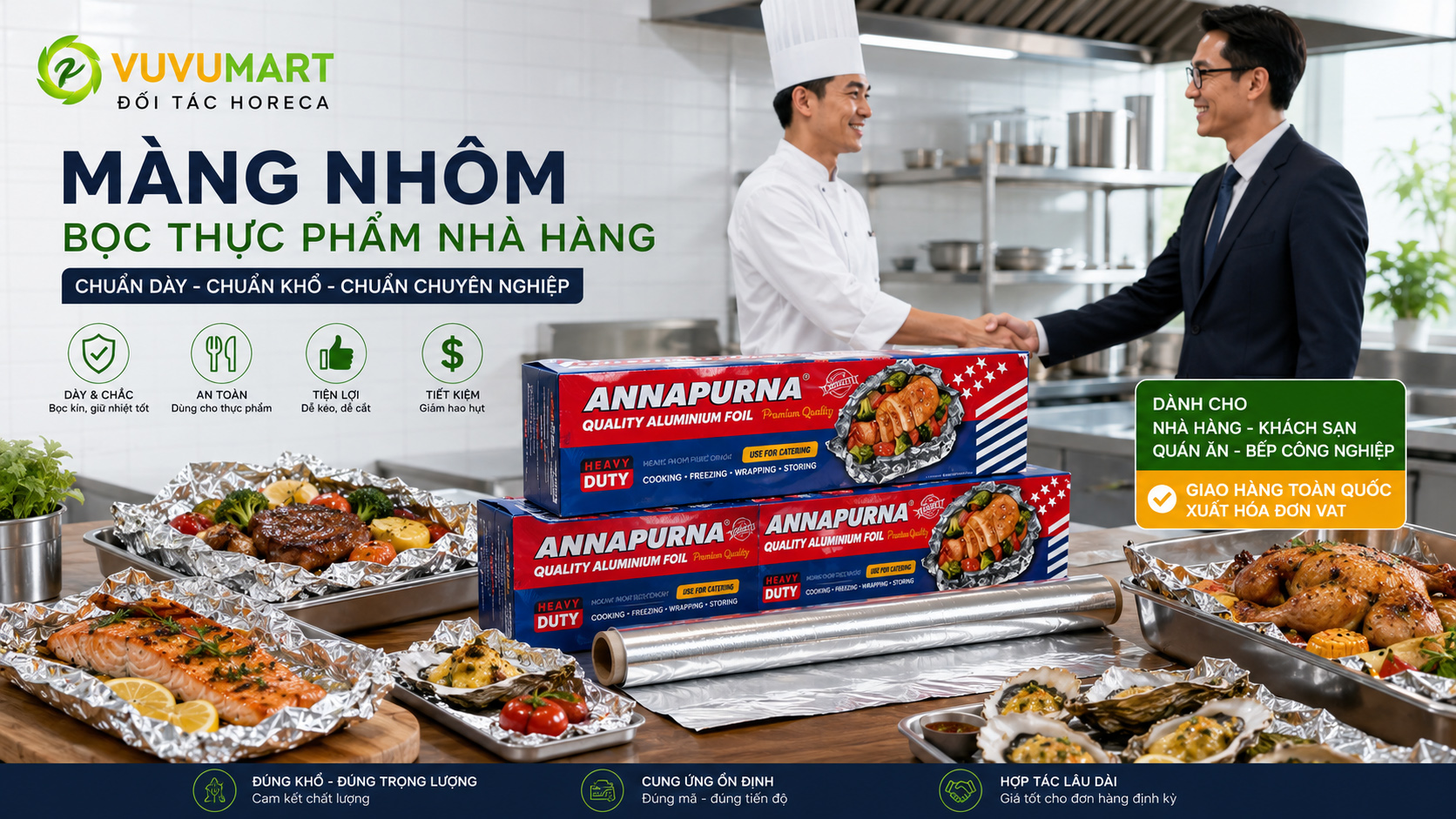 Màng nhôm bọc thực phẩm nhà hàng: chọn loại dày cho thịt cá và bếp chuyên nghiệp 44 Màng nhôm bọc thực phẩm nhà hàng chọn loại dày cho thịt cá và bếp chuyên nghiệp