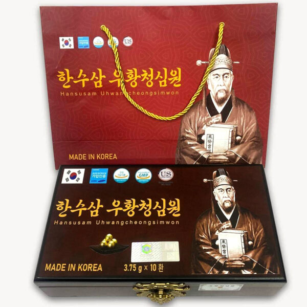 An Cung Thanh Tâm Hoàn Hansusam Uhwangcheongsimwon Hộp Gỗ 10 Viên 3,75g Hàn Quốc - Tăng Cường Lưu Thông Khí Huyết - Bồi Bổ Não Cơ Thể - Khỏe Tim