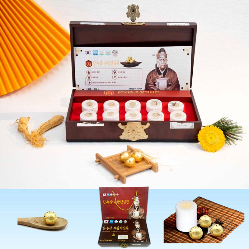 An Cung Thanh Tâm Hoàn Hansusam Uhwangcheongsimwon Hộp Gỗ 10 Viên 3,75g Hàn Quốc - Tăng Cường Lưu Thông Khí Huyết - Bồi Bổ Não Cơ Thể - Khỏe Tim