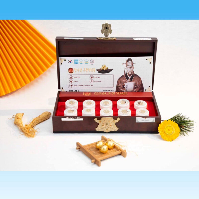 An Cung Thanh Tâm Hoàn Hansusam Uhwangcheongsimwon Hộp Gỗ 10 Viên 3,75g Hàn Quốc - Tăng Cường Lưu Thông Khí Huyết - Bồi Bổ Não Cơ Thể - Khỏe Tim