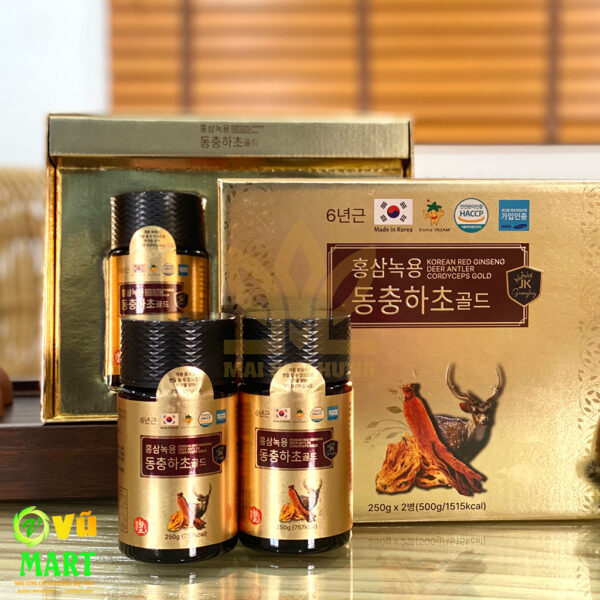 Cao Hồng Sâm Nhung Hươu Đông Trùng Ginseng King Korean Red Ginseng Deer Antler Cordyceps Gold