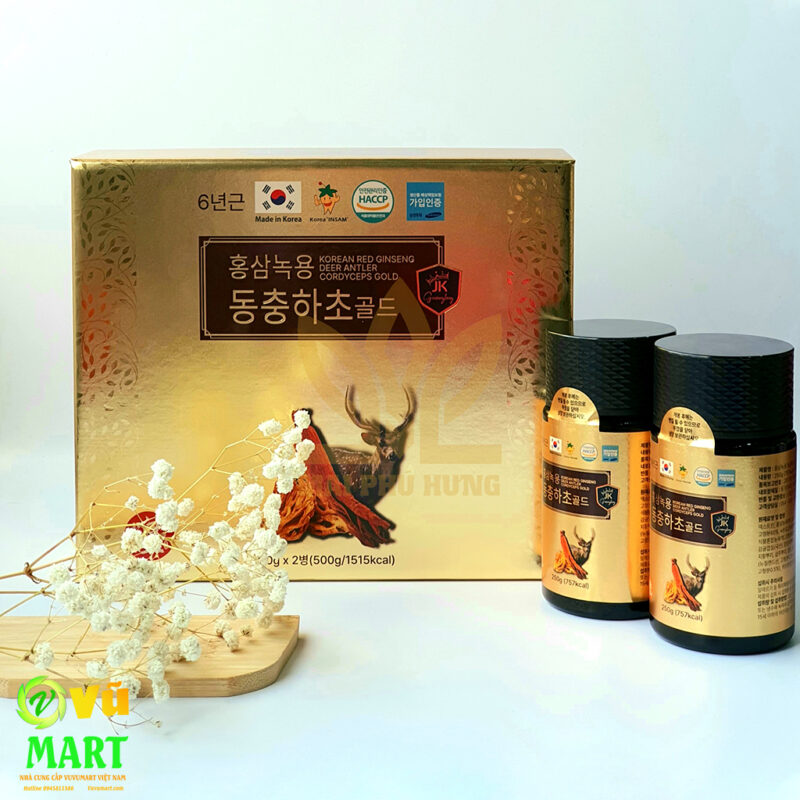 Cao Hồng Sâm Nhung Hươu Đông Trùng Ginseng King Korean Red Ginseng Deer Antler Cordyceps Gold