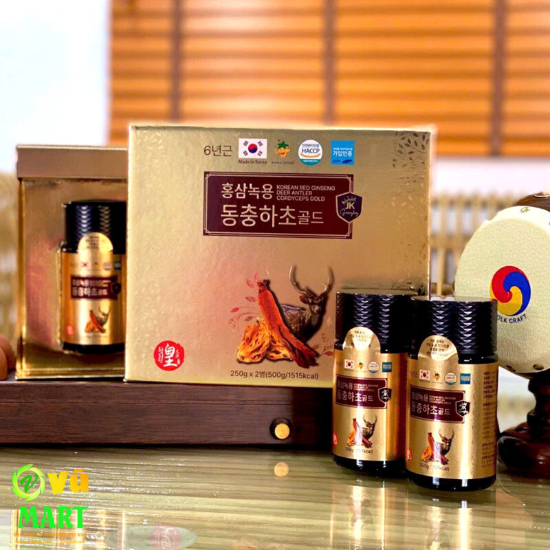 Cao Hồng Sâm Nhung Hươu Đông Trùng Ginseng King Korean Red Ginseng Deer Antler Cordyceps Gold