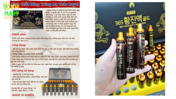 Tinh Chất Đông Trùng Hạ Thảo 365 Hwangjin Liquid Gold Từ Hàn Quốc 60 Ống; Tinh Chất Đông Trùng Hạ Thảo 365 Hwangjin Liquid Gold - Bổ Dược Tăng Lực Từ Hàn Quốc; Tinh Chất Hồng Sâm Đông Trùng Hạ Thảo Hai Con Hổ Cheonsim Hwangje Liquid Hàn Quốc (60 Ống x 20ml)