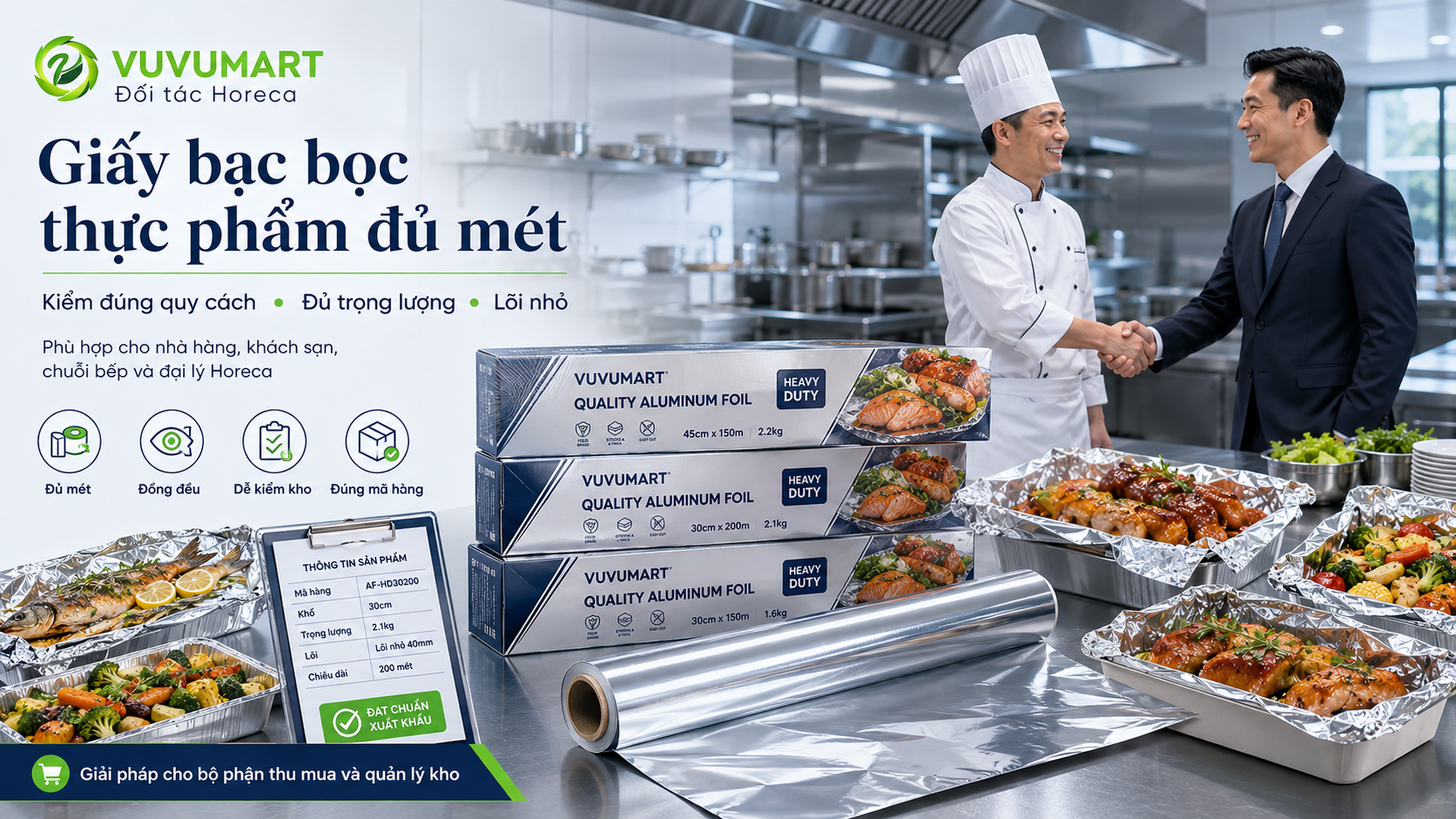Giấy bạc bọc thực phẩm đủ mét kiểm tra lõi, trọng lượng và quy cách cuộn