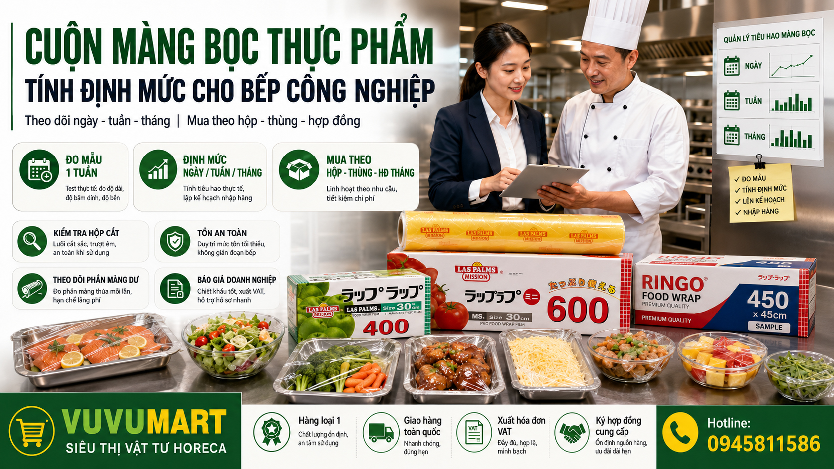 Cuộn màng bọc thực phẩm cho bếp ăn công nghiệp: cách tính định mức đặt hàng