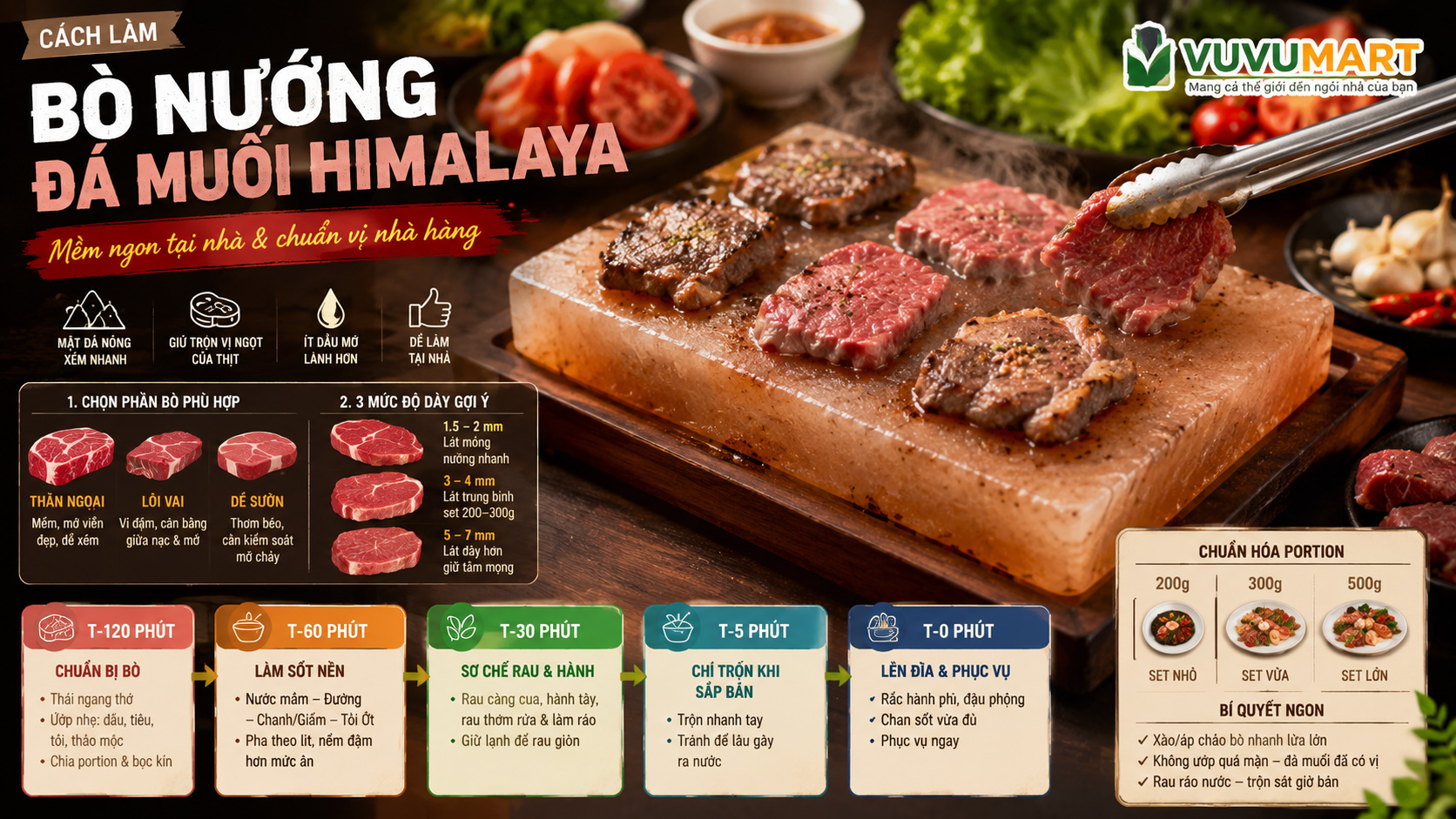 Bò nướng đá muối Himalaya mềm mọng, xém nhanh và giữ trọn vị ngọt thịt