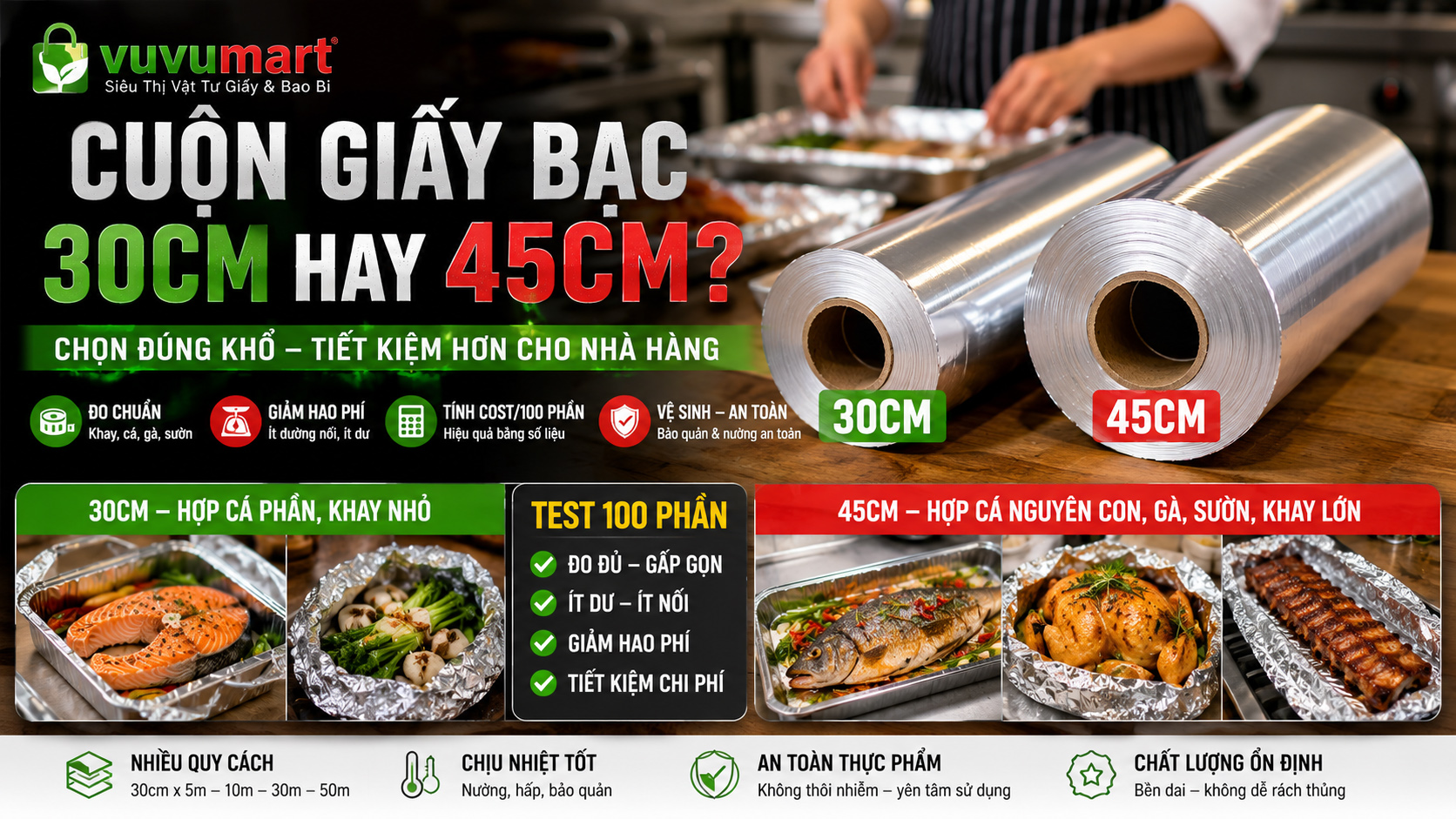 Cuộn Giấy Bạc 30cm Hay 45cm? Chọn Theo Cá, Gà, Khay Và Phần Giấy Dư 44 Cuộn Giấy Bạc 30cm Hay 45cm Chọn Theo Cá, Gà, Khay Và Phần Giấy Dư