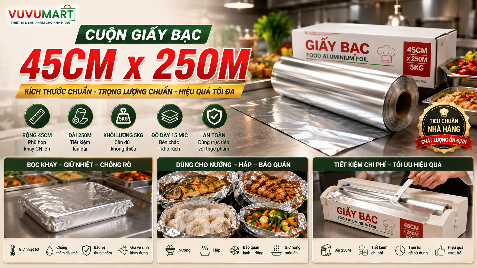Cuộn Giấy Bạc 45cm × 250m: Kiểm Tra Mét, Độ Dày Và Cost Trên Mỗi Khay 44 Cuộn Giấy Bạc 45cm × 250m Kiểm Tra Mét, Độ Dày Và Cost Trên Mỗi Khay