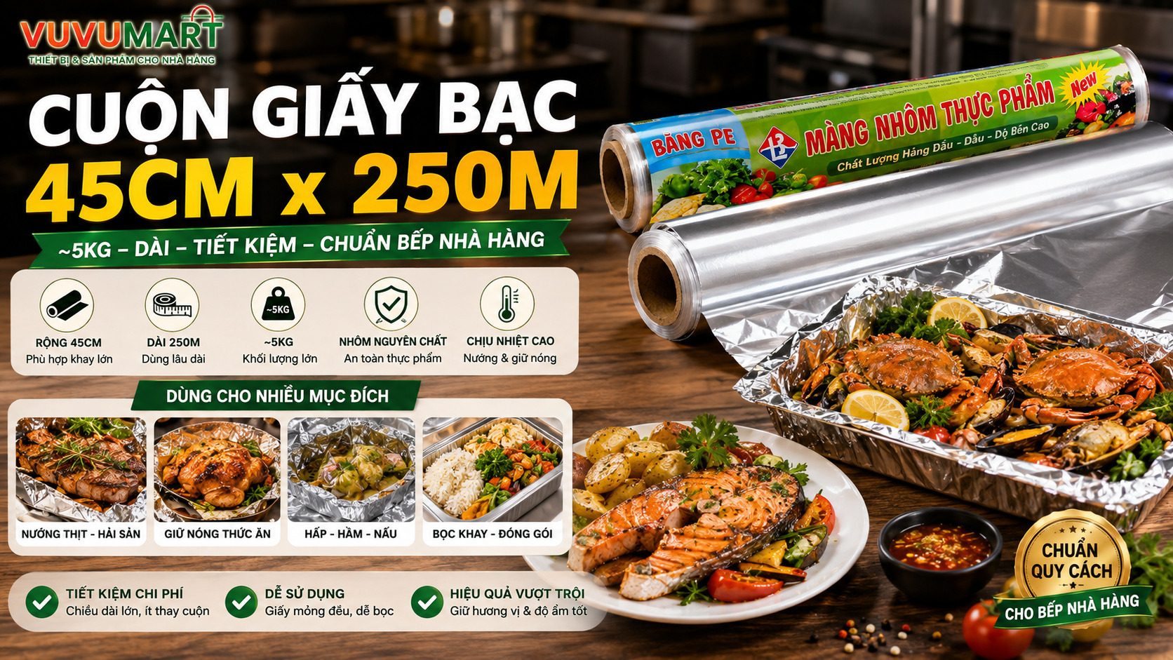 Cuộn Giấy Bạc 45cm × 250m: Kiểm Tra Mét, Độ Dày Và Cost Trên Mỗi Khay 46 Cuộn Giấy Bạc 45cm × 250m Kiểm Tra Mét, Độ Dày Và Cost Trên Mỗi Khay