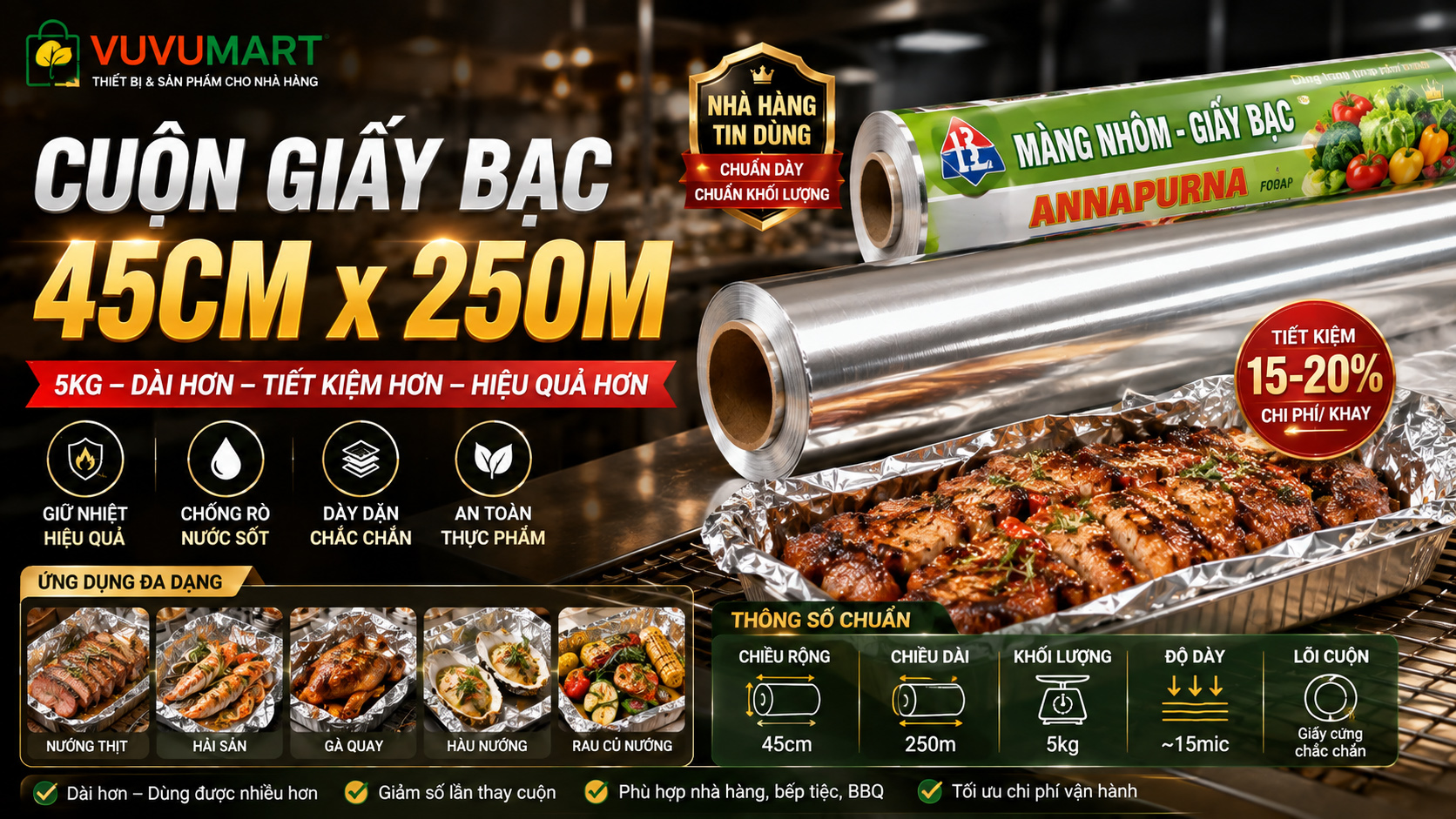 Cuộn Giấy Bạc 45cm × 250m: Kiểm Tra Mét, Độ Dày Và Cost Trên Mỗi Khay 45 Cuộn Giấy Bạc 45cm × 250m Kiểm Tra Mét, Độ Dày Và Cost Trên Mỗi Khay