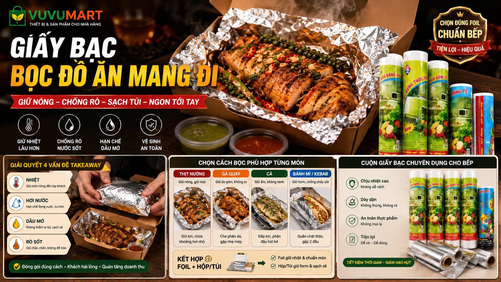 Giấy Bạc Bọc Đồ Ăn Mang Đi Giữ Nóng, Chống Rò Và Không Làm Món Nướng Mềm Nhũn