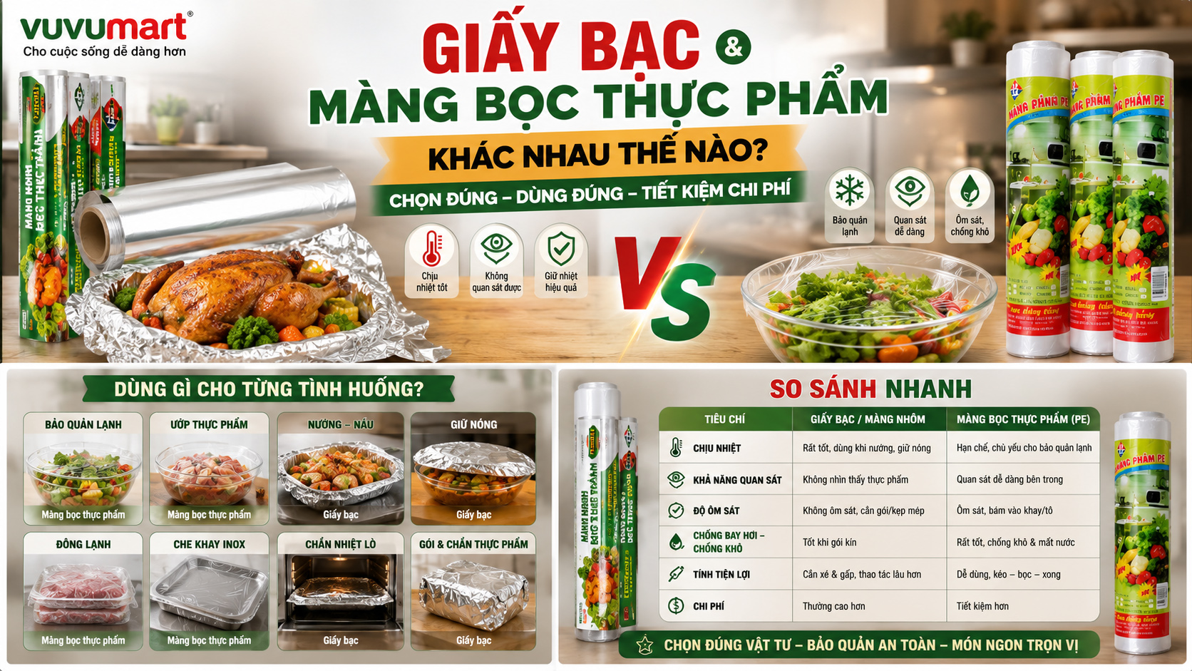 Giấy Bạc Hay Màng Bọc Thực Phẩm Chọn Theo Lạnh, Nướng, Khay Và Thời Gian Tiếp Xúc