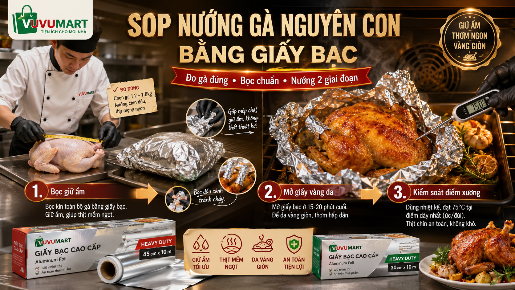 Giấy Bạc Nướng Gà Nguyên Con: Bọc Theo Trọng Lượng Để Da Vàng, Thịt Không Khô 43 Giấy Bạc Nướng Gà Nguyên Con Bọc Theo Trọng Lượng Để Da Vàng, Thịt Không Khô