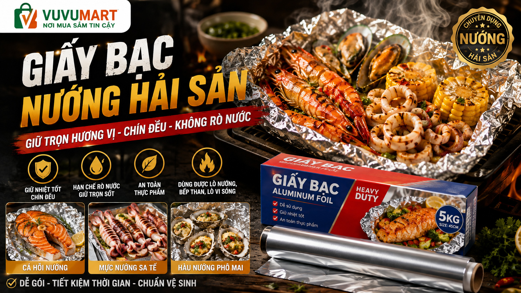 Giấy Bạc Nướng Hải Sản: Chọn Khổ Theo Tôm, Mực, Hàu Và Khay Hải Sản 44 Giấy Bạc Nướng Hải Sản Chọn Khổ Theo Tôm, Mực, Hàu Và Khay Hải Sản