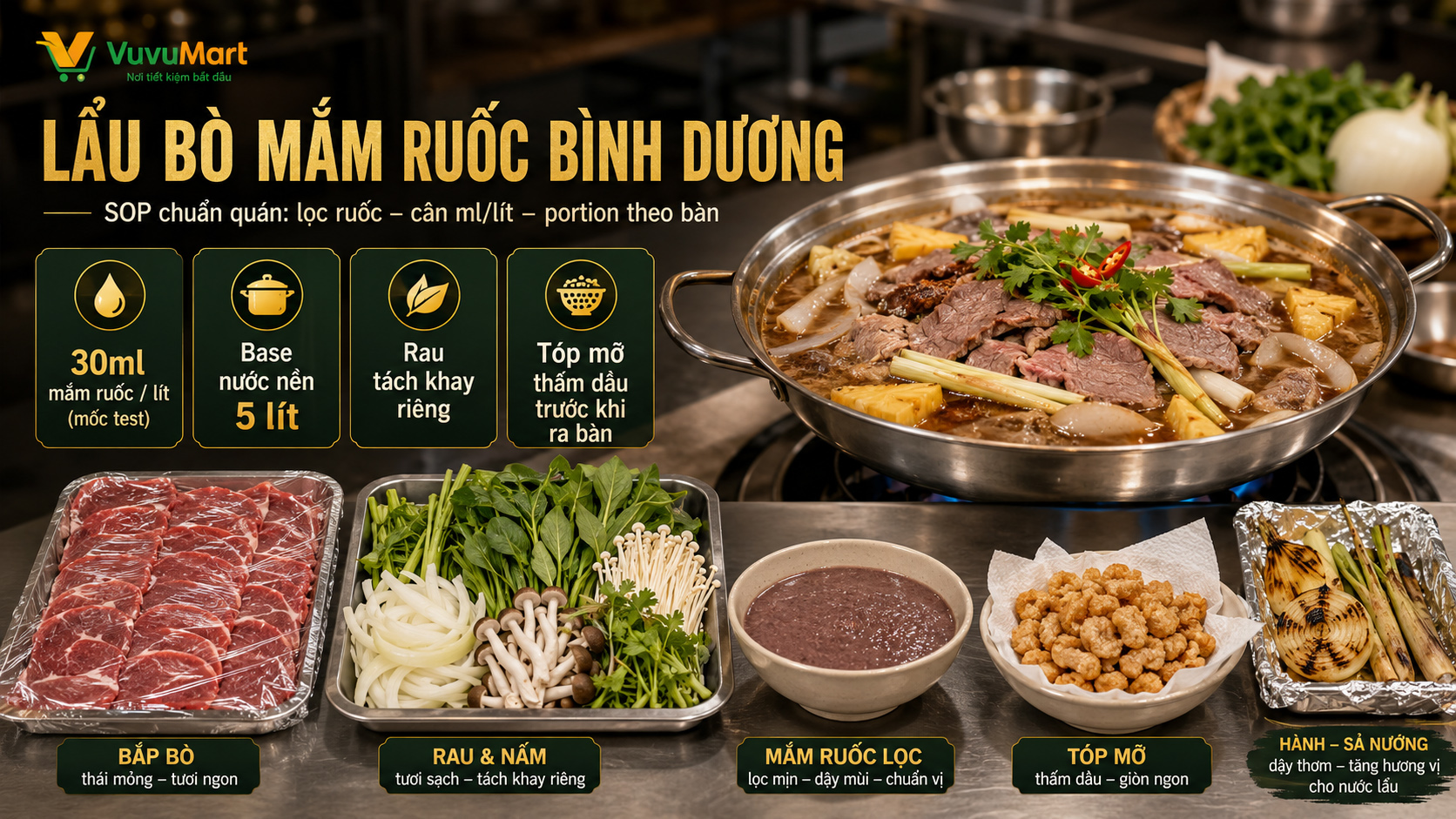 Lẩu bò mắm ruốc thơm sả, nước đậm vừa và bò mềm ngọt như quán Bình Dương