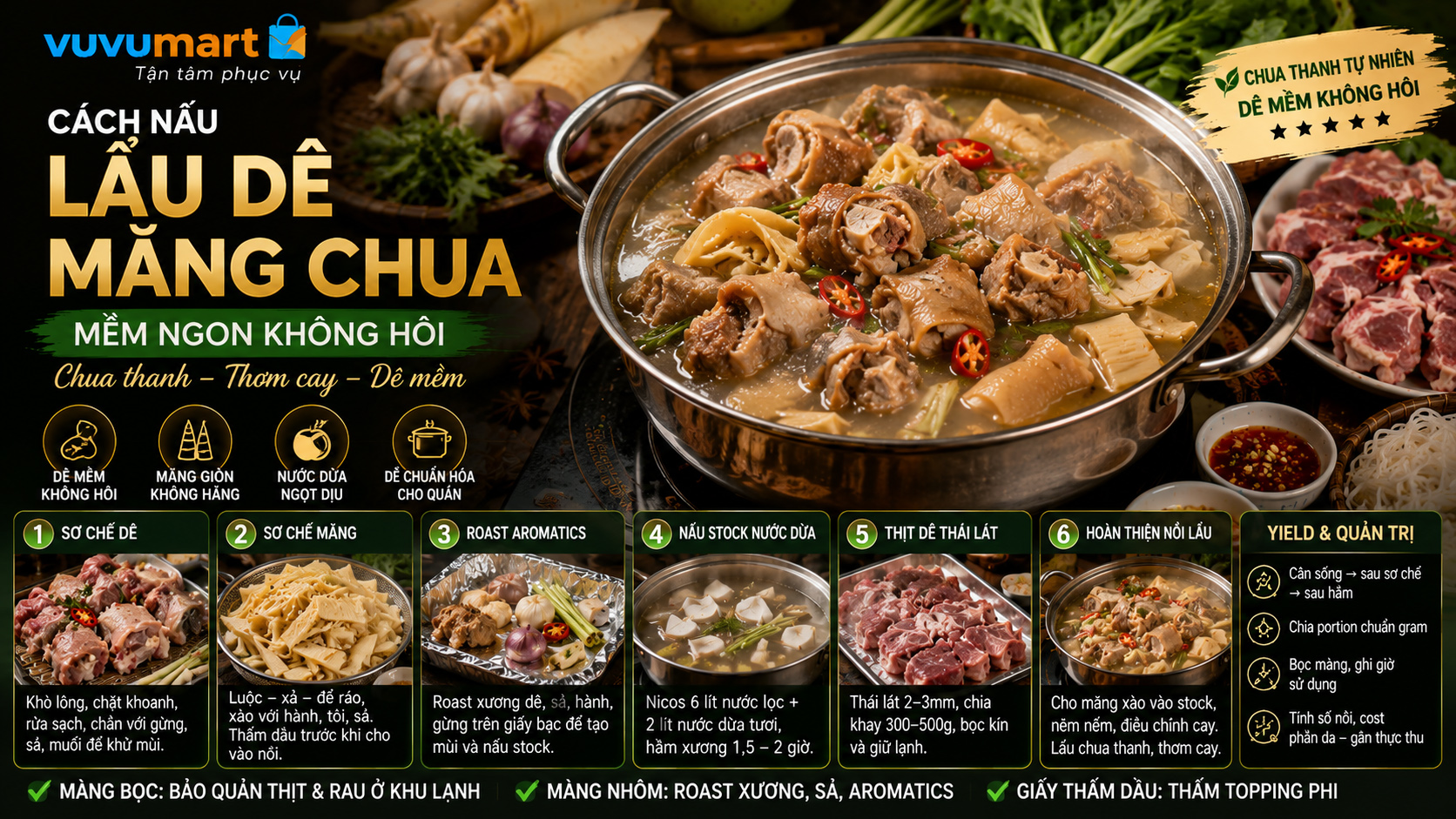 Lẩu dê măng chua chua cay bắt vị, thịt mềm và măng giòn không hăng