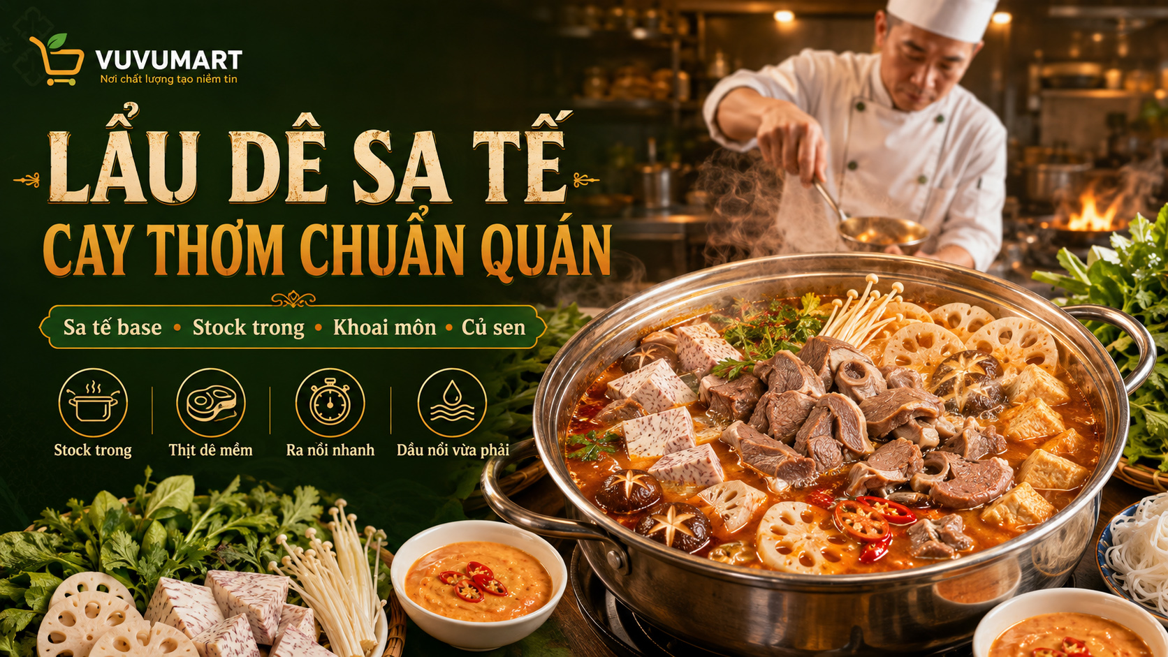 Lẩu dê sa tế đỏ thơm, thịt mềm và cay ấm mà không nổi quá nhiều dầu