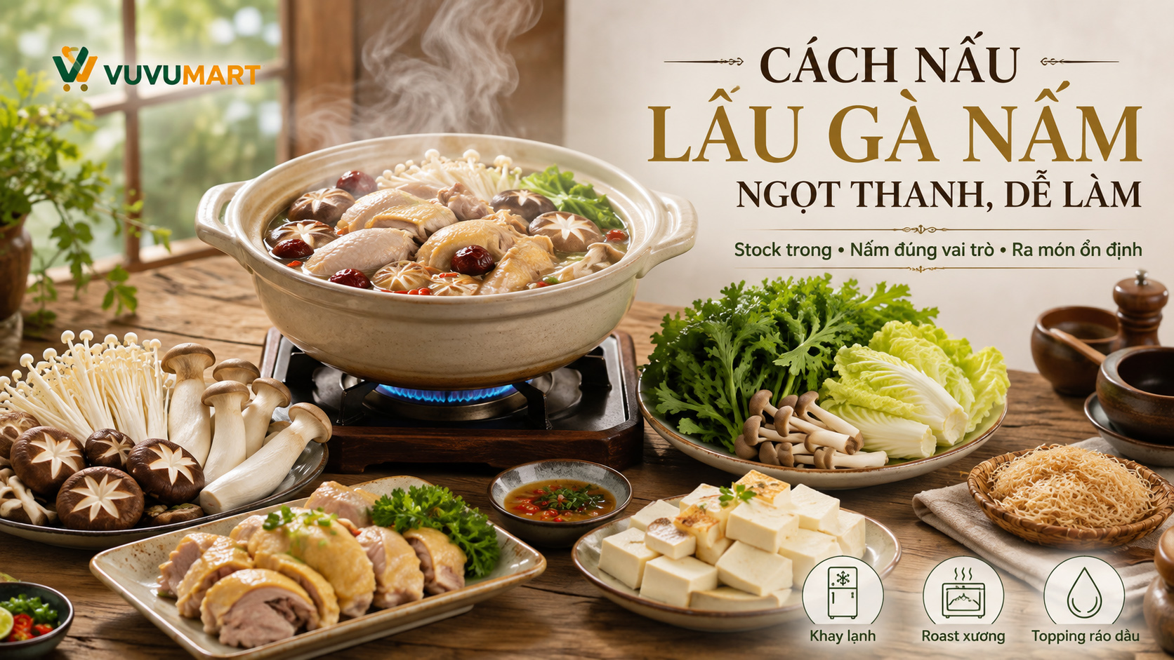 Lẩu gà nấm nước trong ngọt, gà săn thịt và nấm giòn thơm từng loại 44 Lẩu gà nấm nước trong ngọt, gà săn thịt và nấm giòn thơm từng loại