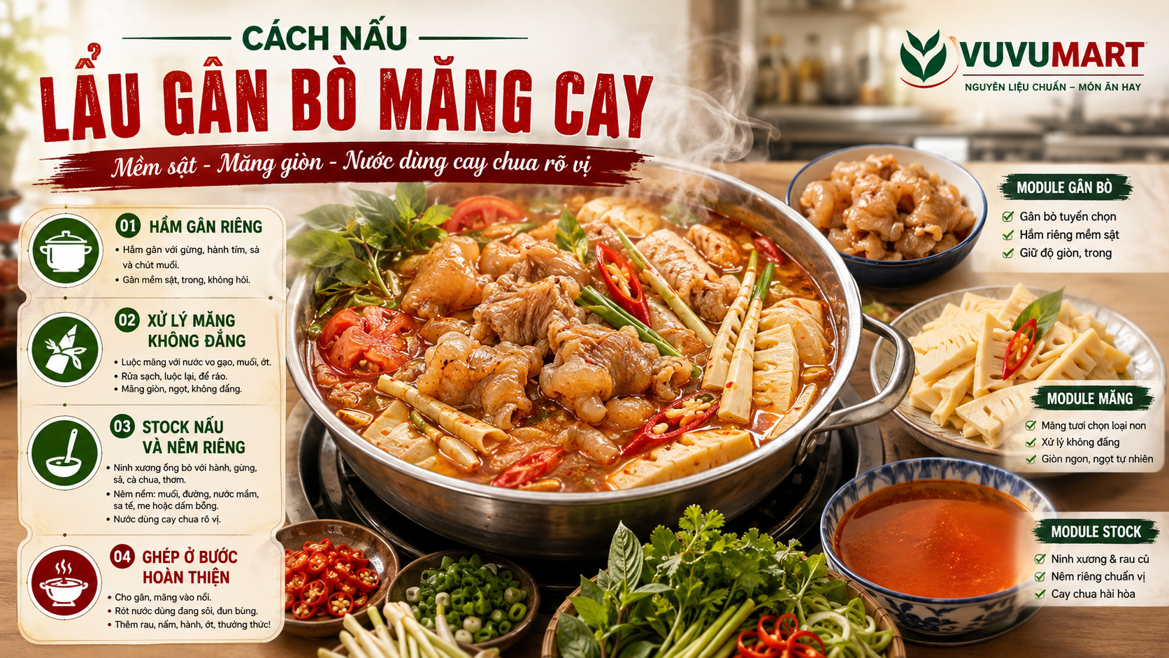 Lẩu gân bò măng cay gân mềm sật, măng giòn và nước lẩu cay chua cuốn vị