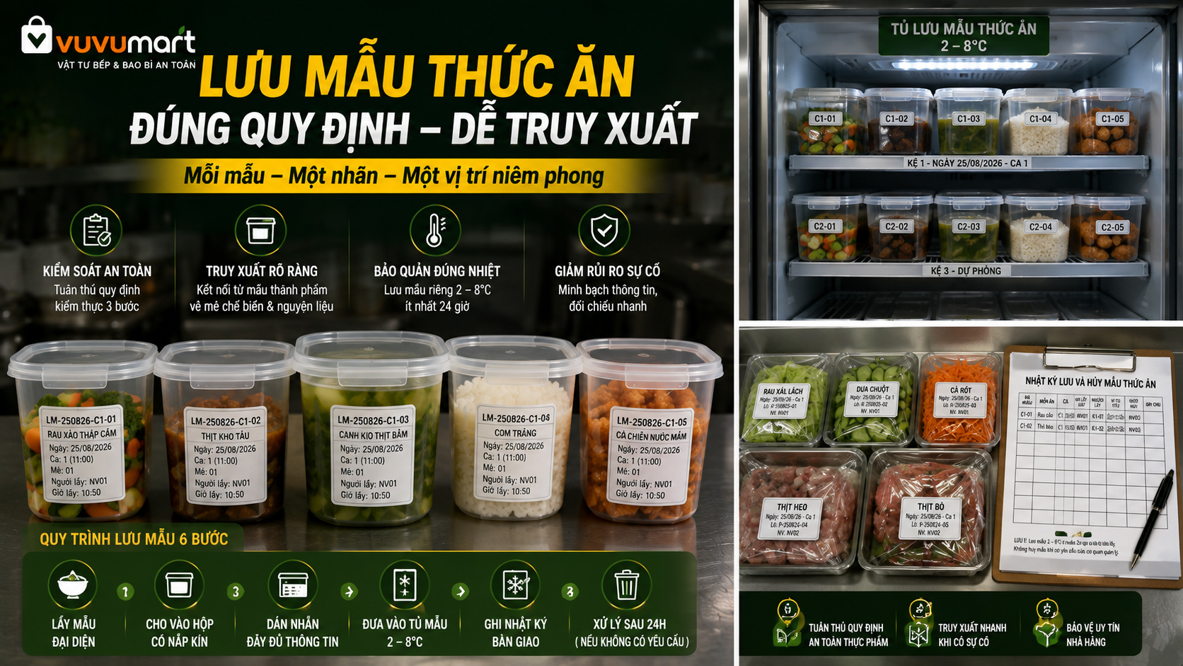 Lưu Mẫu Thức Ăn: Một Mẫu, Một Nhãn, Một Vị Trí Niêm Phong 43 Lưu Mẫu Thức Ăn Một Mẫu, Một Nhãn, Một Vị Trí Niêm Phong