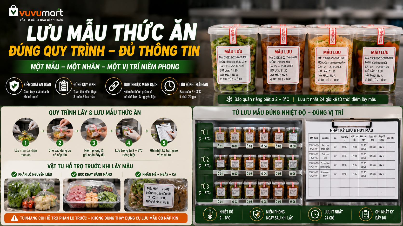Lưu Mẫu Thức Ăn: Một Mẫu, Một Nhãn, Một Vị Trí Niêm Phong 45 Lưu Mẫu Thức Ăn Một Mẫu, Một Nhãn, Một Vị Trí Niêm Phong
