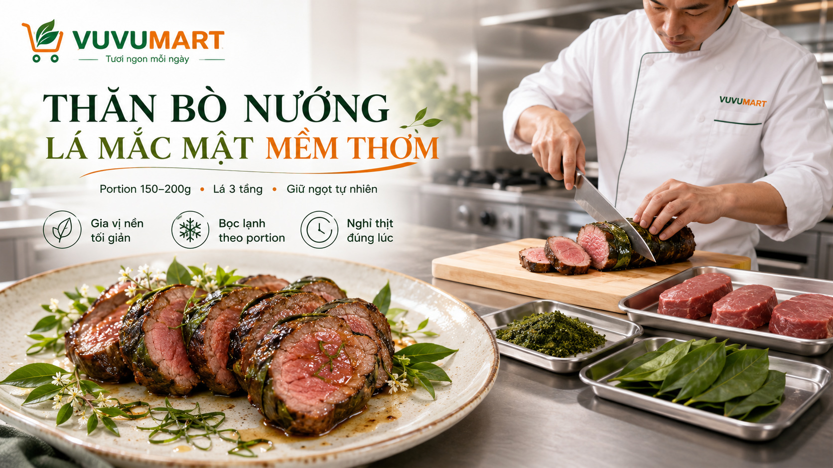 Thăn bò nướng lá mắc mật mềm như bơ, thơm núi rừng và không át vị thịt