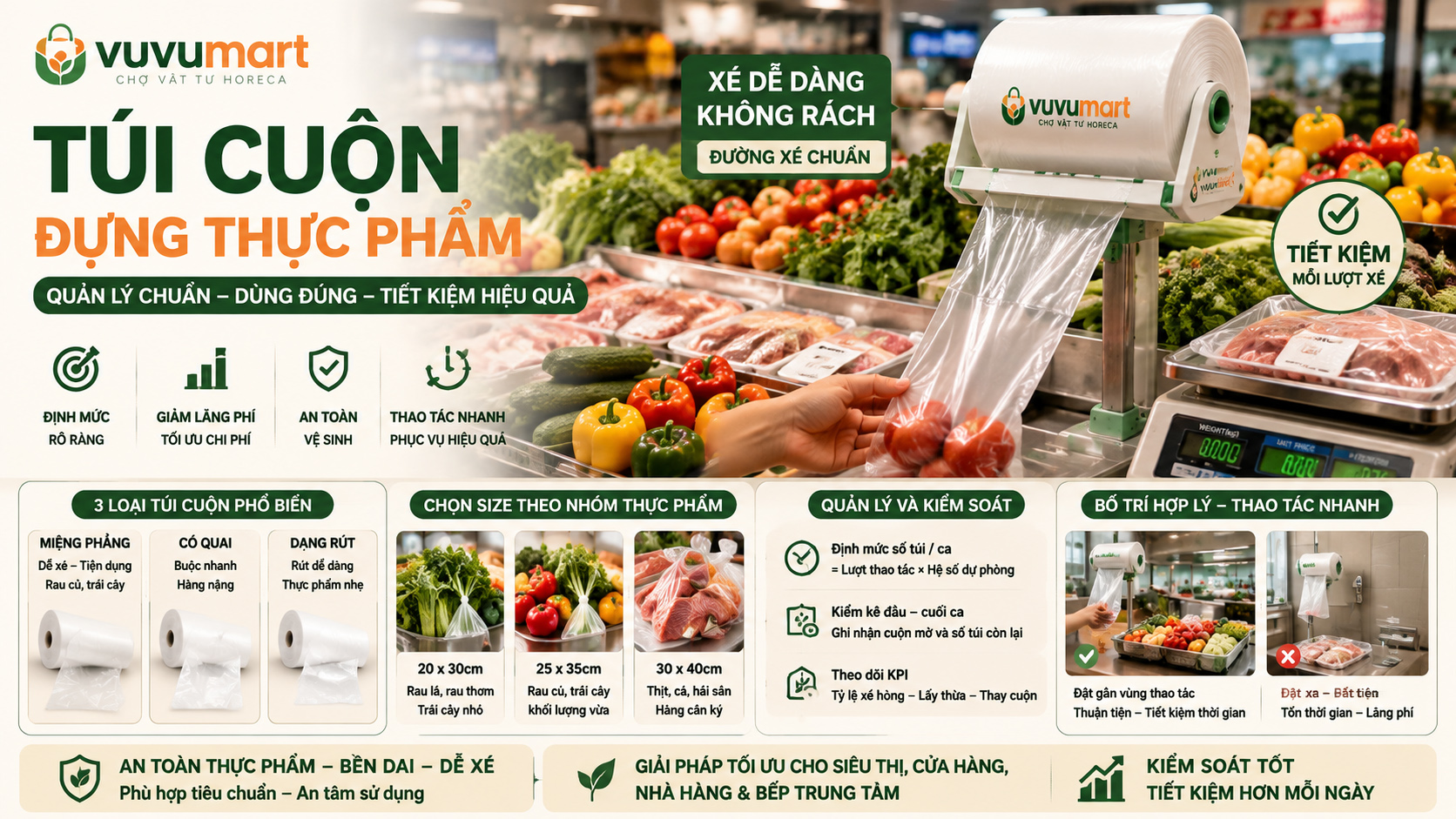Túi Cuộn Đựng Thực Phẩm Định Mức Theo Quầy Và Ca